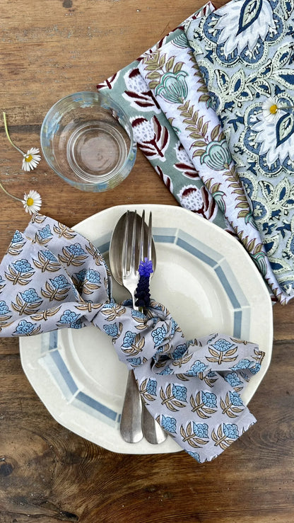 Différents assortiments de 4 serviettes de table - Les bleu-vert