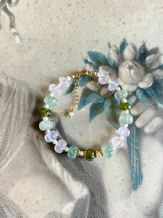 ojigi bracelet diwali quartz rose aventurine péridot