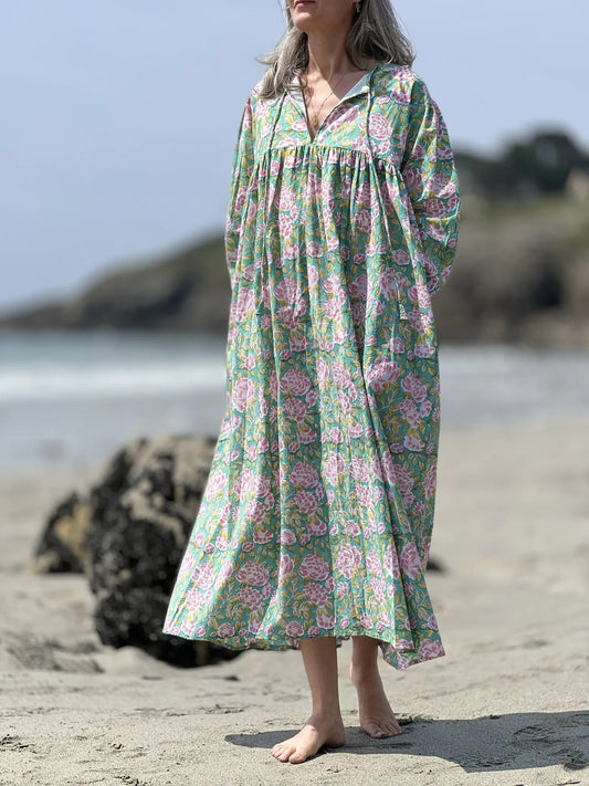 ojigi robe Eugénie pivoine vert d'eau rose