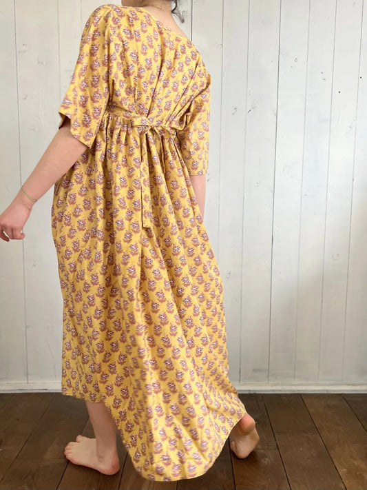 ojigi robe longue Joséphine jaune bleu vieux rose